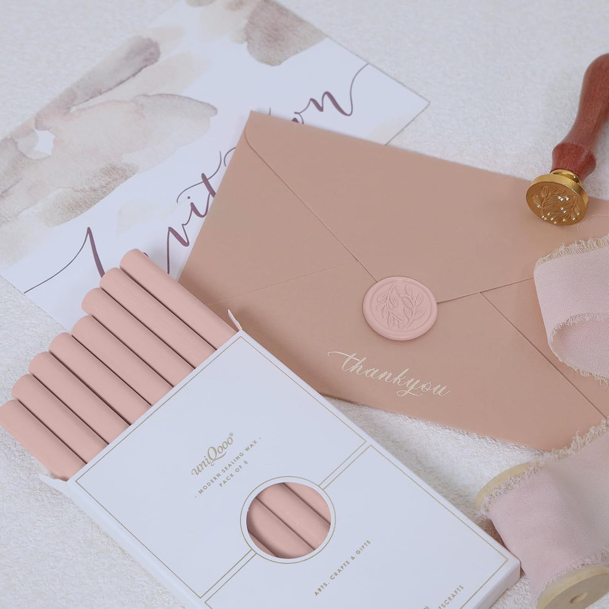 Blush Pink Sealing Wax Sticks for Wax Seal Stamp - Perfect for Wedding Invitations, Cards Envelopes, Snail Mails, Wine Packages, Christmas Gift Ideas, Pack of 8