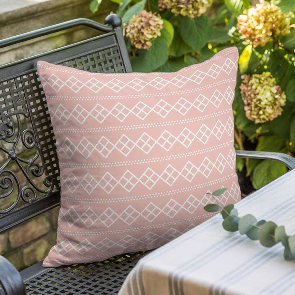 Peach Pink Checkered Throw Pillow Cover Abstract White Geometric Argyle Stripe Cotton Linen Cushion Cover Throw Pillow Case with Invisible Zipper for Couch Sofa Bed Chair Car 26x26 Inch
