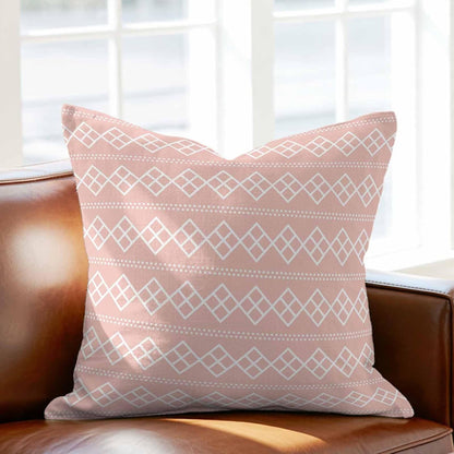 Peach Pink Checkered Throw Pillow Cover Abstract White Geometric Argyle Stripe Cotton Linen Cushion Cover Throw Pillow Case with Invisible Zipper for Couch Sofa Bed Chair Car 26x26 Inch