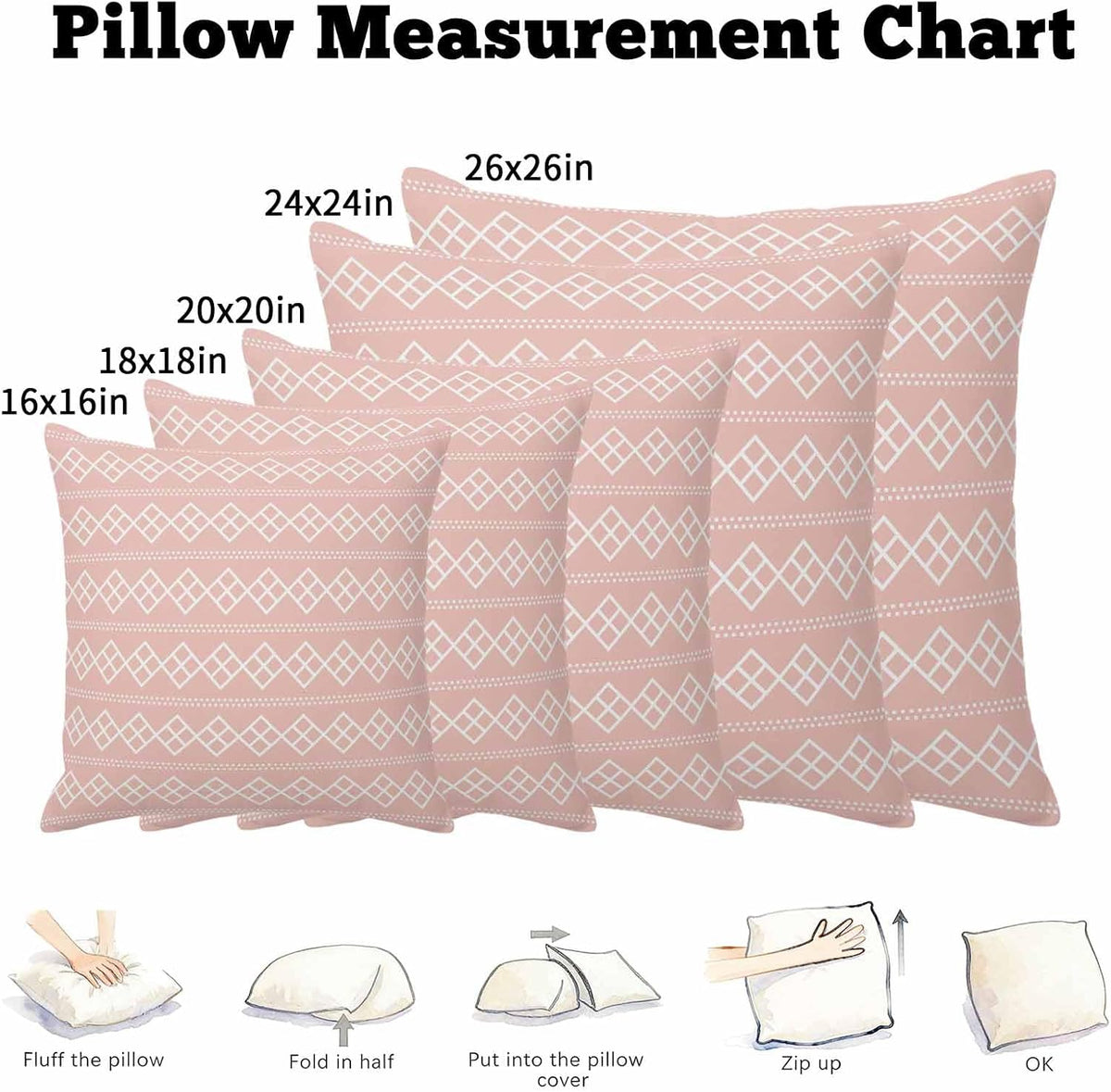 Peach Pink Checkered Throw Pillow Cover Abstract White Geometric Argyle Stripe Cotton Linen Cushion Cover Throw Pillow Case with Invisible Zipper for Couch Sofa Bed Chair Car 26x26 Inch