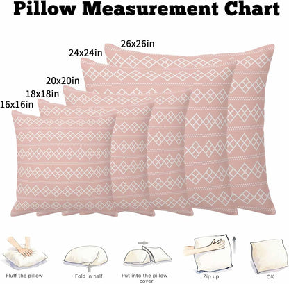 Peach Pink Checkered Throw Pillow Cover Abstract White Geometric Argyle Stripe Cotton Linen Cushion Cover Throw Pillow Case with Invisible Zipper for Couch Sofa Bed Chair Car 26x26 Inch