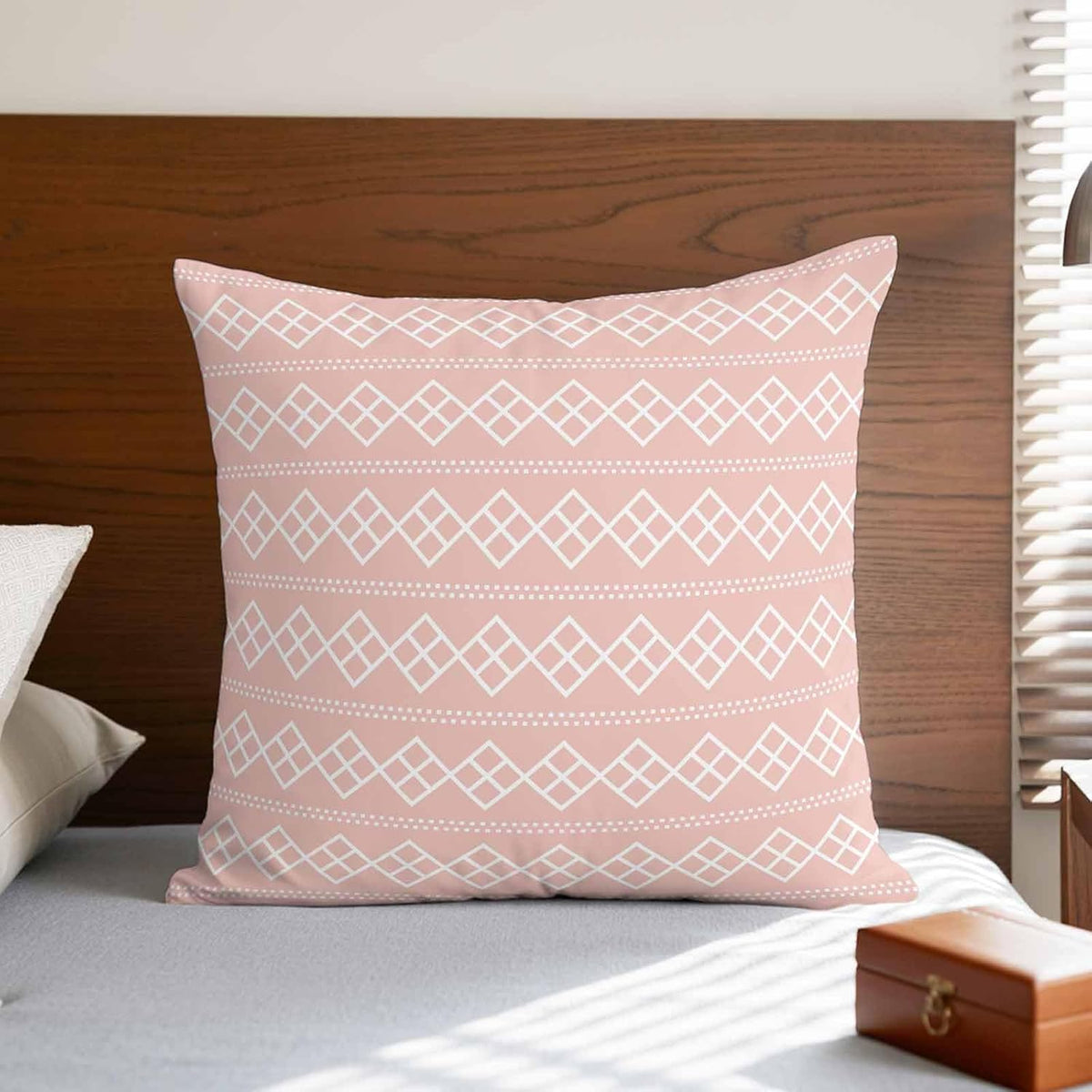 Peach Pink Checkered Throw Pillow Cover Abstract White Geometric Argyle Stripe Cotton Linen Cushion Cover Throw Pillow Case with Invisible Zipper for Couch Sofa Bed Chair Car 26x26 Inch