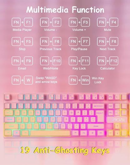 Wired Pink Gaming Keyboard and Mouse Combo with LED Backlit for PC Laptop