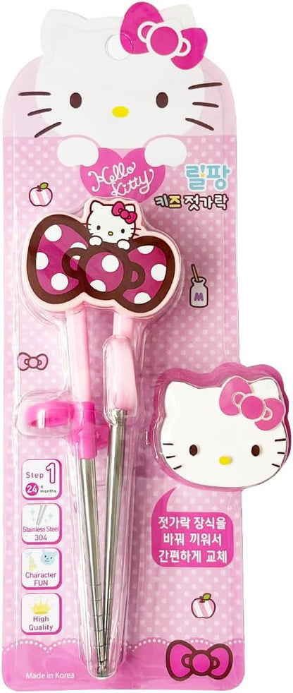 KULOSORY Kitty Change Stainless Steel Training Chopsticks for Right Hand, 1 step (Made in Korea), Small, Pink, HK6126