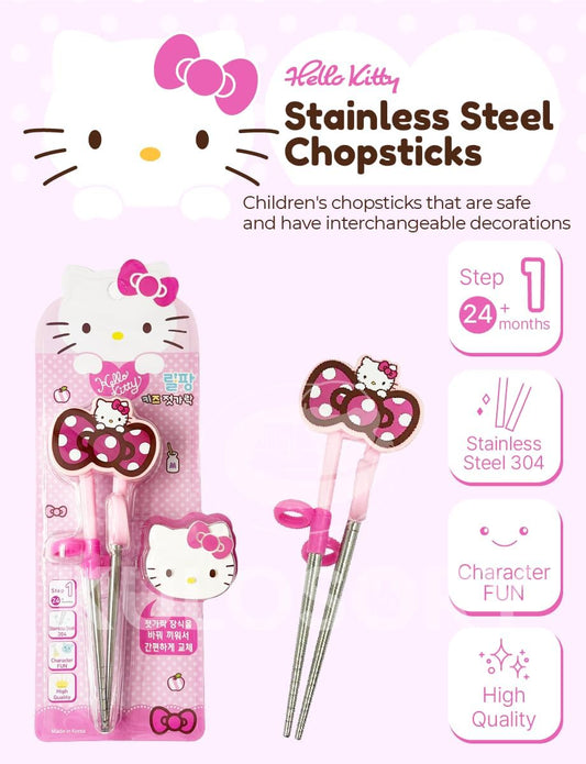 KULOSORY Kitty Change Stainless Steel Training Chopsticks for Right Hand, 1 step (Made in Korea), Small, Pink, HK6126
