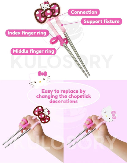 KULOSORY Kitty Change Stainless Steel Training Chopsticks for Right Hand, 1 step (Made in Korea), Small, Pink, HK6126