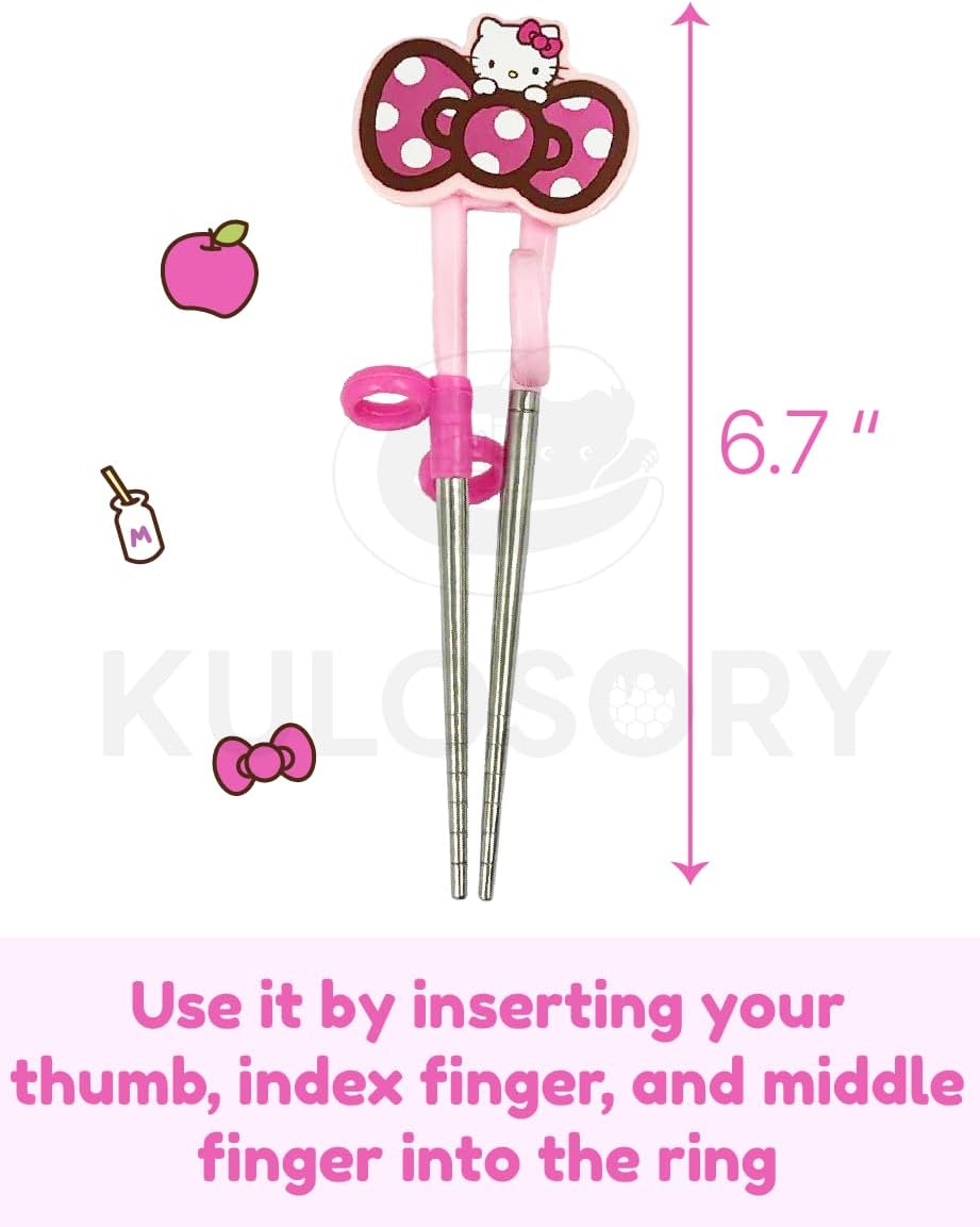 KULOSORY Kitty Change Stainless Steel Training Chopsticks for Right Hand, 1 step (Made in Korea), Small, Pink, HK6126