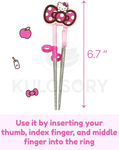 KULOSORY Kitty Change Stainless Steel Training Chopsticks for Right Hand, 1 step (Made in Korea), Small, Pink, HK6126