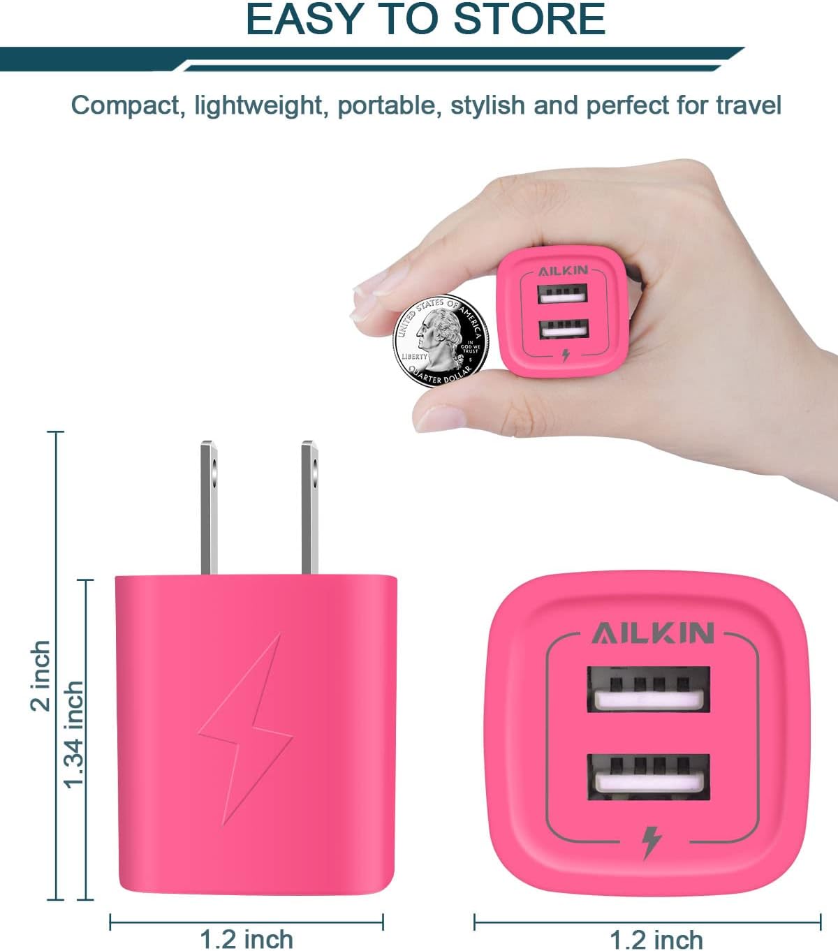 Wall Charger, USB Plug Fast Charging Block Power Adapter Cube 2 Port