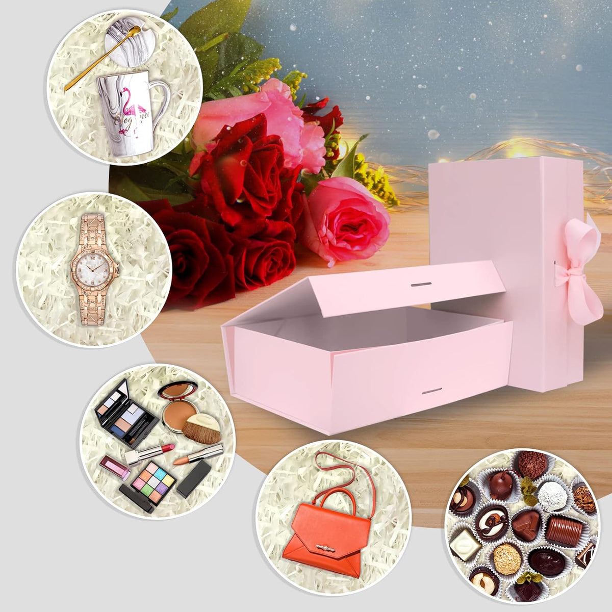 5 Pack 10.5"x7.5"x3.1" Pink Magnetic Gift Box with Lids for Present