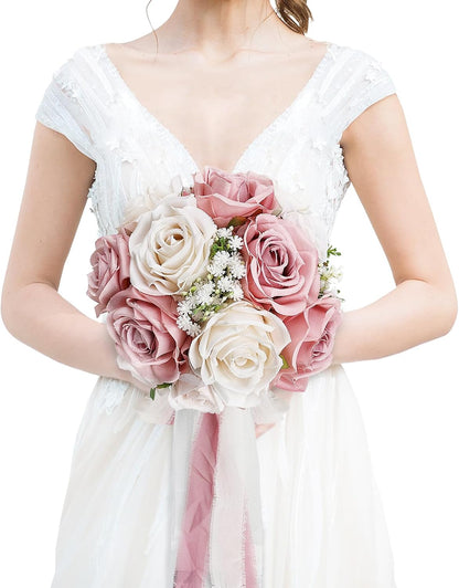 Dusty Pink & White Wedding Bouquet for Bride - Premade