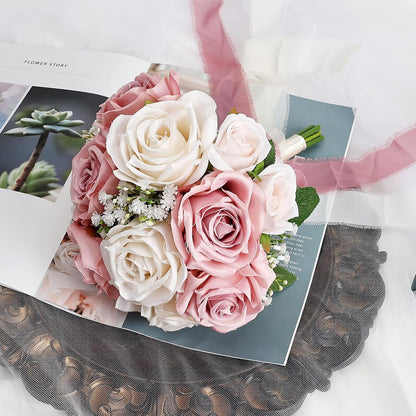 Dusty Pink & White Wedding Bouquet for Bride - Premade