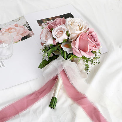 Dusty Pink & White Wedding Bouquet for Bride - Premade