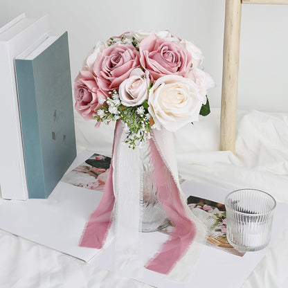 Dusty Pink & White Wedding Bouquet for Bride - Premade