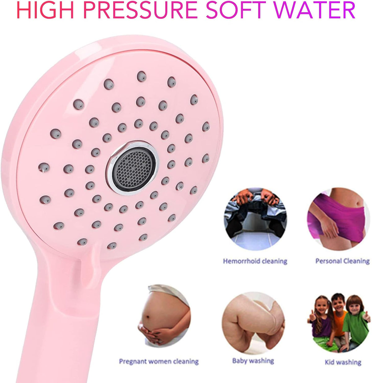 Pressurized Shower Head, Macaron color ABS Handheld Two Modes High Pressure Shower Sprayer, Anti-Clog Detachable Removable Showerhead Luxury Showerheads, 1 Min Installation(Pink)