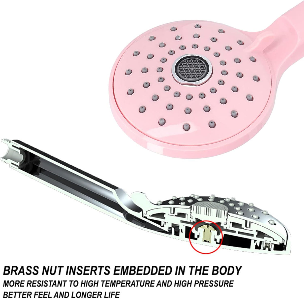 Pressurized Shower Head, Macaron color ABS Handheld Two Modes High Pressure Shower Sprayer, Anti-Clog Detachable Removable Showerhead Luxury Showerheads, 1 Min Installation(Pink)