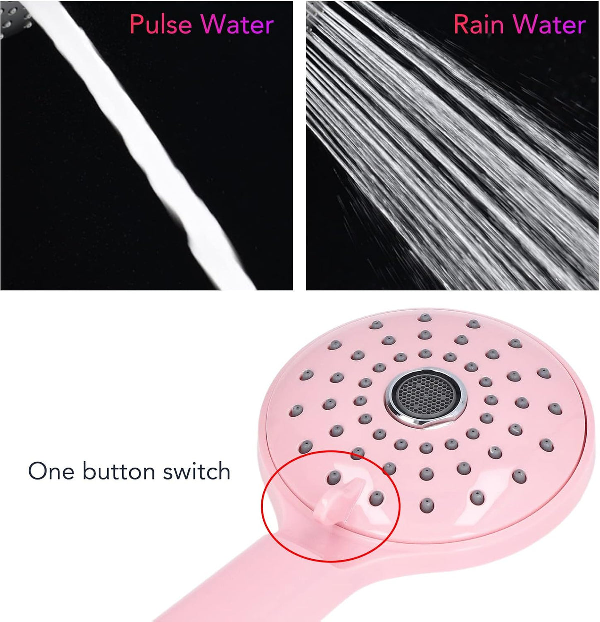 Pressurized Shower Head, Macaron color ABS Handheld Two Modes High Pressure Shower Sprayer, Anti-Clog Detachable Removable Showerhead Luxury Showerheads, 1 Min Installation(Pink)