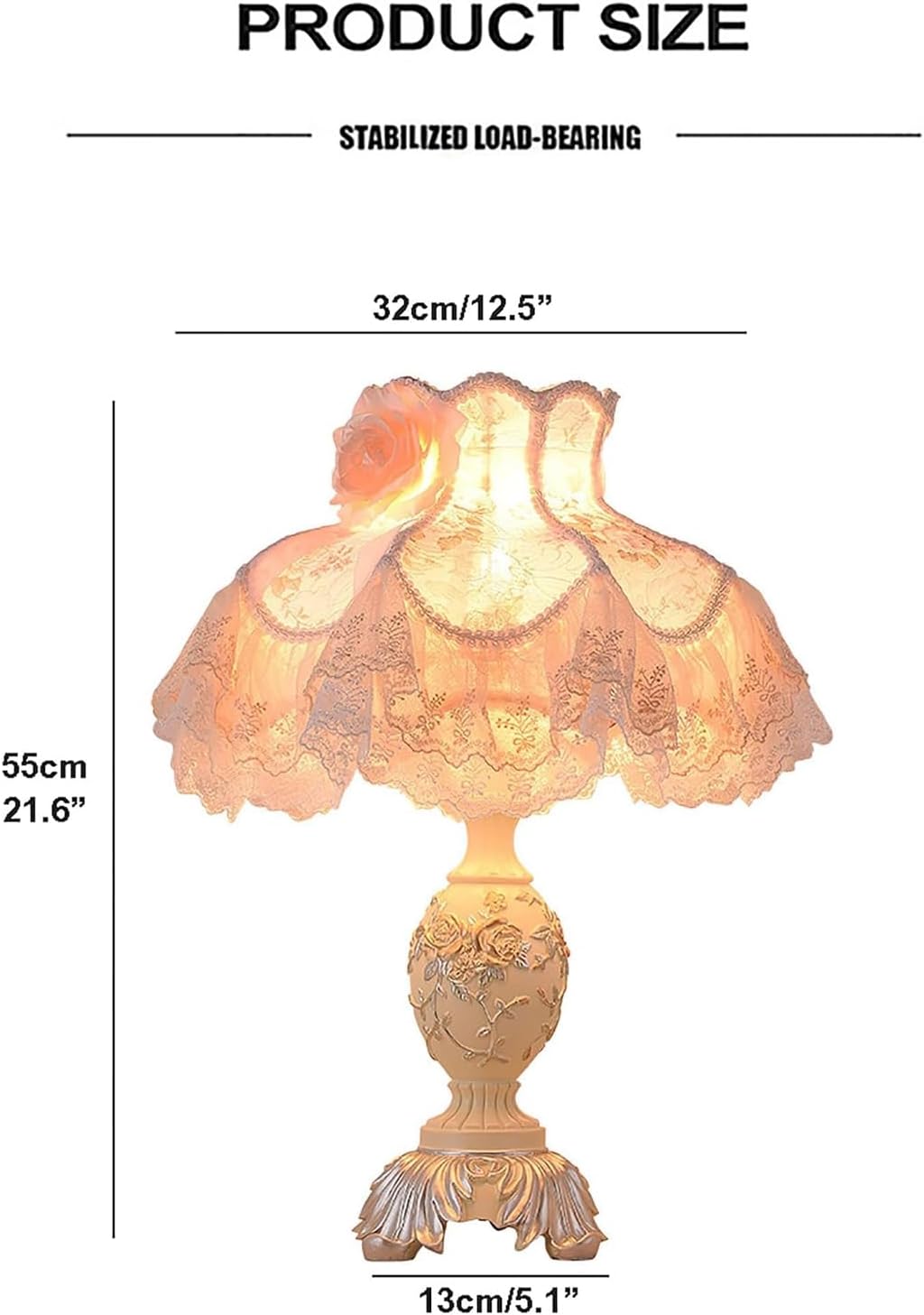 Vintage Pink Table Lamp, Princess Victorian Style Table Lamp with Lace,Bedside Lamps,Pleated Fabric Shade Desk Light,Antique Flower Night Light for Bedroom Living Room (Pink2)