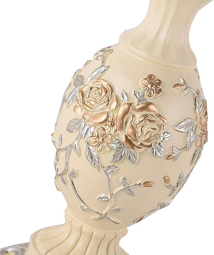 Vintage Pink Table Lamp, Princess Victorian Style Table Lamp with Lace,Bedside Lamps,Pleated Fabric Shade Desk Light,Antique Flower Night Light for Bedroom Living Room (Pink2)