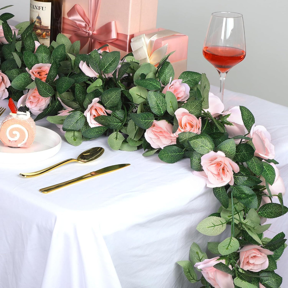 8 Pack 64 FT Pink Flower Artificial Rose Vines Roses Fake Vine Flowers Plants Party Supplies for Holiday Wedding Garden Craft Art Decoration