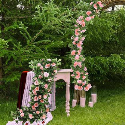 8 Pack 64 FT Pink Flower Artificial Rose Vines Roses Fake Vine Flowers Plants Party Supplies for Holiday Wedding Garden Craft Art Decoration
