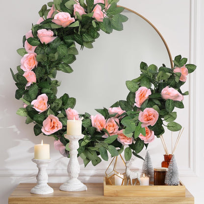 8 Pack 64 FT Pink Flower Artificial Rose Vines Roses Fake Vine Flowers Plants Party Supplies for Holiday Wedding Garden Craft Art Decoration