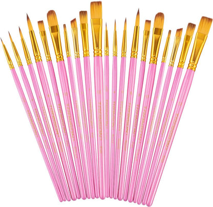 20pcs Bulk Artist Paint Brush Set for Acrylic Watercolor Gouache Hobby Craft Face Painting Pink
