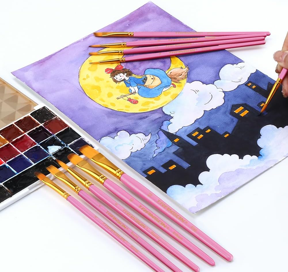20pcs Bulk Artist Paint Brush Set for Acrylic Watercolor Gouache Hobby Craft Face Painting Pink