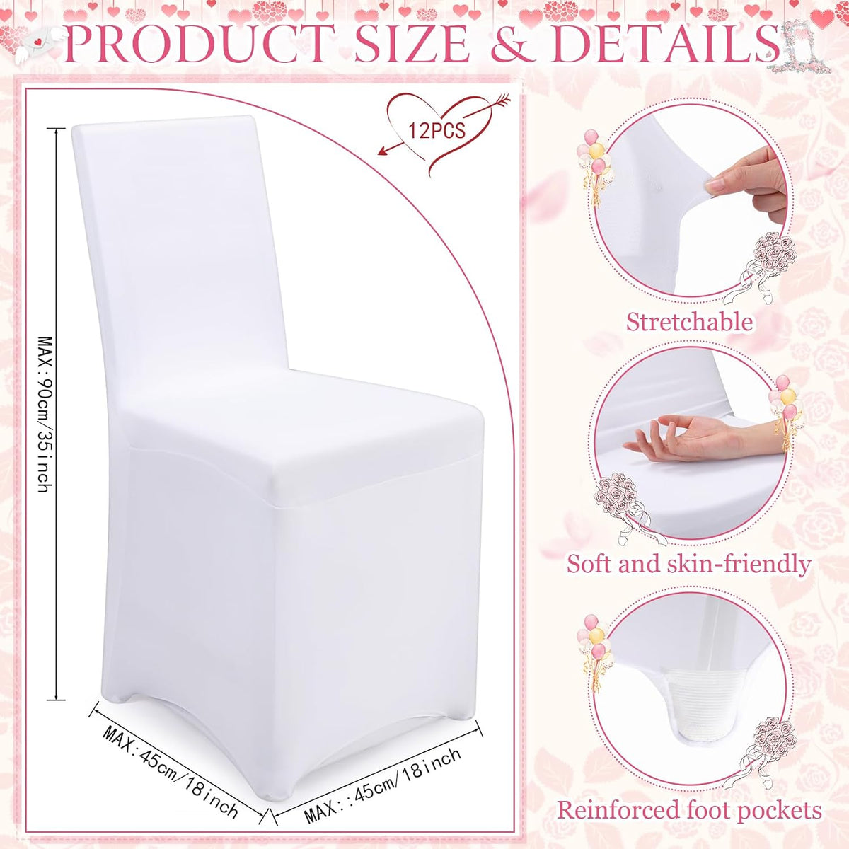 24 Pcs Folding Chair Cover Set with 12 White Spandex Stretch Slipcovers 12 Bows Chair Sashes Washable Chairs Protectors for Wedding Party Banquet Anniversary Events Dining Decor(Pink)