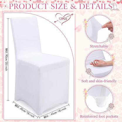24 Pcs Folding Chair Cover Set with 12 White Spandex Stretch Slipcovers 12 Bows Chair Sashes Washable Chairs Protectors for Wedding Party Banquet Anniversary Events Dining Decor(Pink)