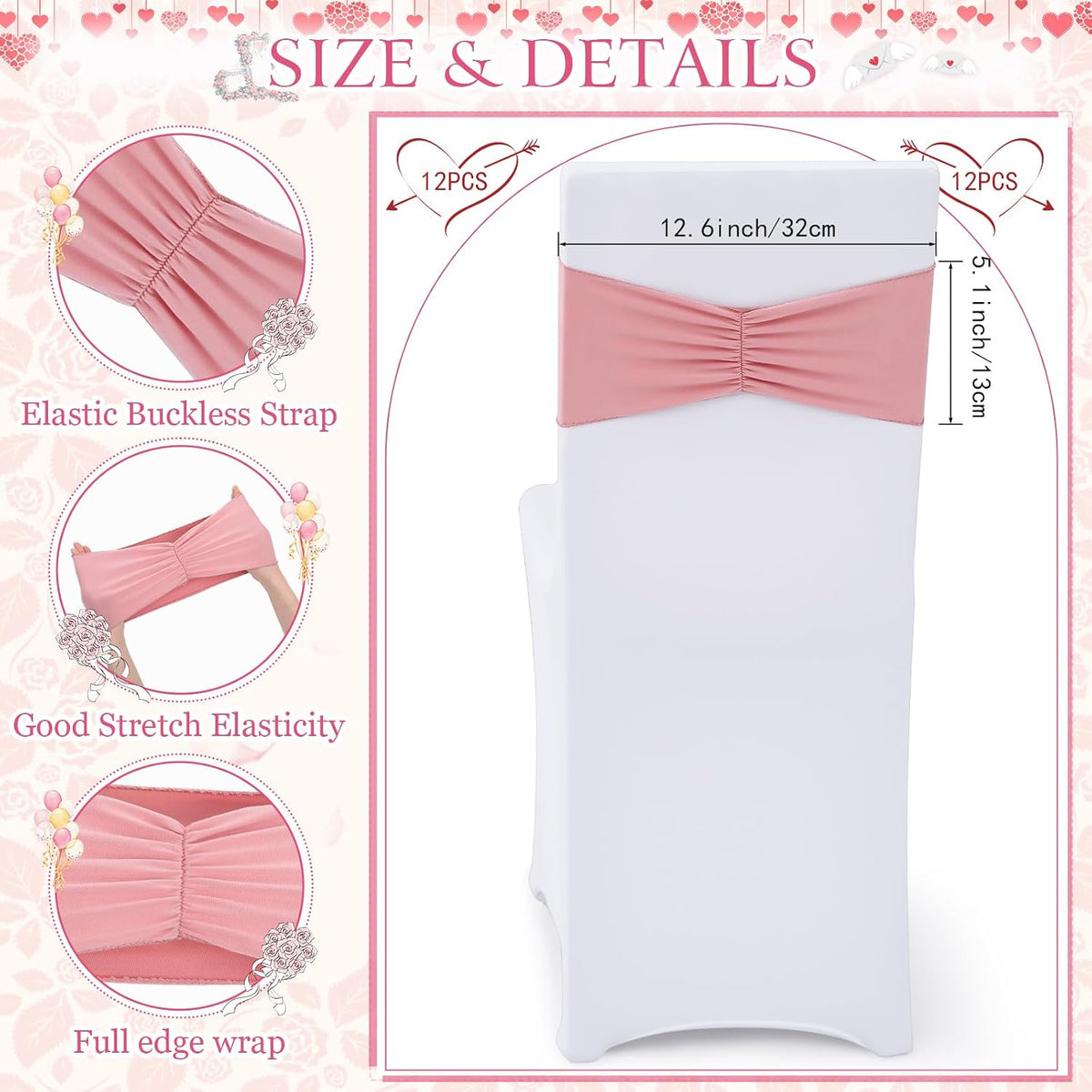 24 Pcs Folding Chair Cover Set with 12 White Spandex Stretch Slipcovers 12 Bows Chair Sashes Washable Chairs Protectors for Wedding Party Banquet Anniversary Events Dining Decor(Pink)