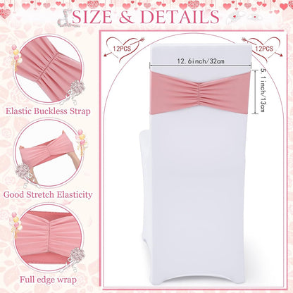 24 Pcs Folding Chair Cover Set with 12 White Spandex Stretch Slipcovers 12 Bows Chair Sashes Washable Chairs Protectors for Wedding Party Banquet Anniversary Events Dining Decor(Pink)
