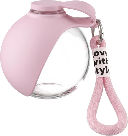 2 in 1 Portable Dog Water Bottle - No-Spill Pet Water Dispenser Feeder with Foldable Silicone Bowl, 9.64Oz Compact and Reusable Tumbler for Outdoor Activities (Pink)