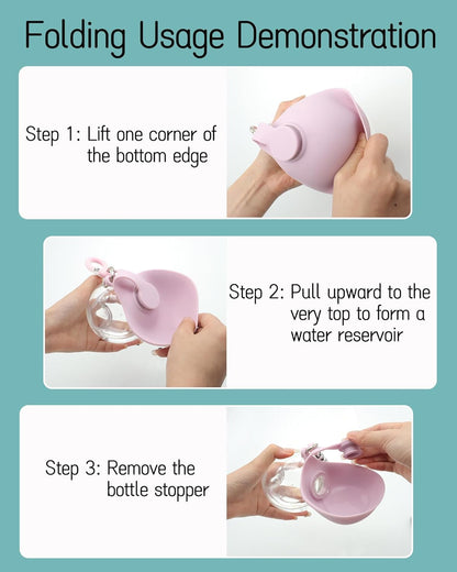 2 in 1 Portable Dog Water Bottle - No-Spill Pet Water Dispenser Feeder with Foldable Silicone Bowl, 9.64Oz Compact and Reusable Tumbler for Outdoor Activities (Pink)