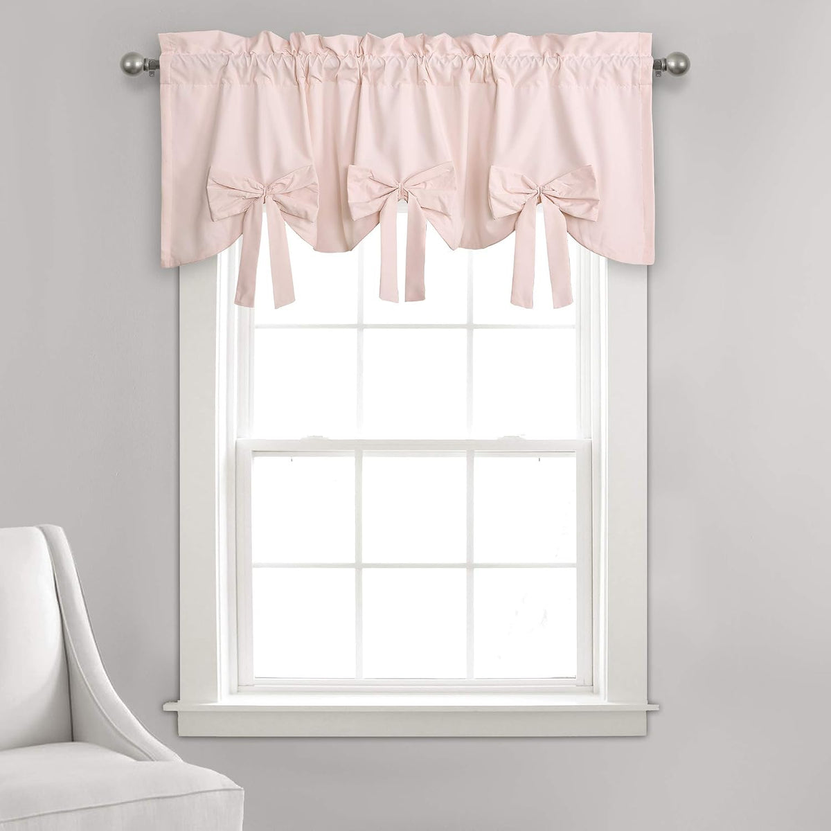 Melody Bow Valance Curtain 52" W x 18" L +3" Blush - Bow Curtains - Kitchen Valances for Windows - Coquette Valance Curtains for Bathroom