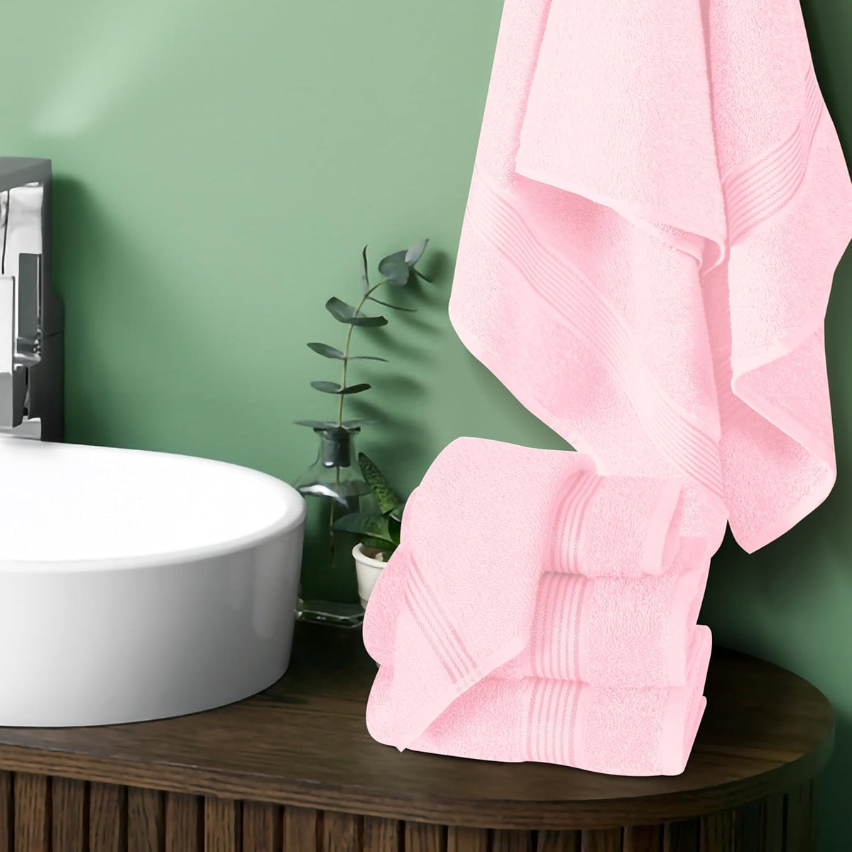 Ultra Soft 6 Pack Cotton Towel Set, Contains 2 Bath Towels 28x55 inch, 2 Hand Towels 16x24 inch & 2 Wash Coths 12x12 inch, Ideal Everyday use, Compact & Lightweight - Pink