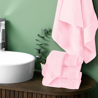 Ultra Soft 6 Pack Cotton Towel Set, Contains 2 Bath Towels 28x55 inch, 2 Hand Towels 16x24 inch & 2 Wash Coths 12x12 inch, Ideal Everyday use, Compact & Lightweight - Pink