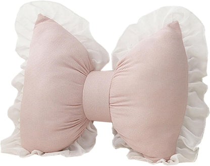 Pink Bow Throw Pillow, Soft Bowknot Decorative Cushion for Sofa, Bed, Nursery and Couch, Comfortable Sofa Lumbar Pillow, Bow Shaped Plush Bedside Cushion, Style A