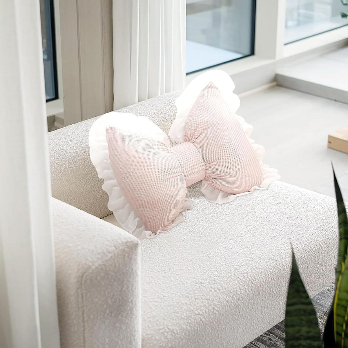 Pink Bow Throw Pillow, Soft Bowknot Decorative Cushion for Sofa, Bed, Nursery and Couch, Comfortable Sofa Lumbar Pillow, Bow Shaped Plush Bedside Cushion, Style A