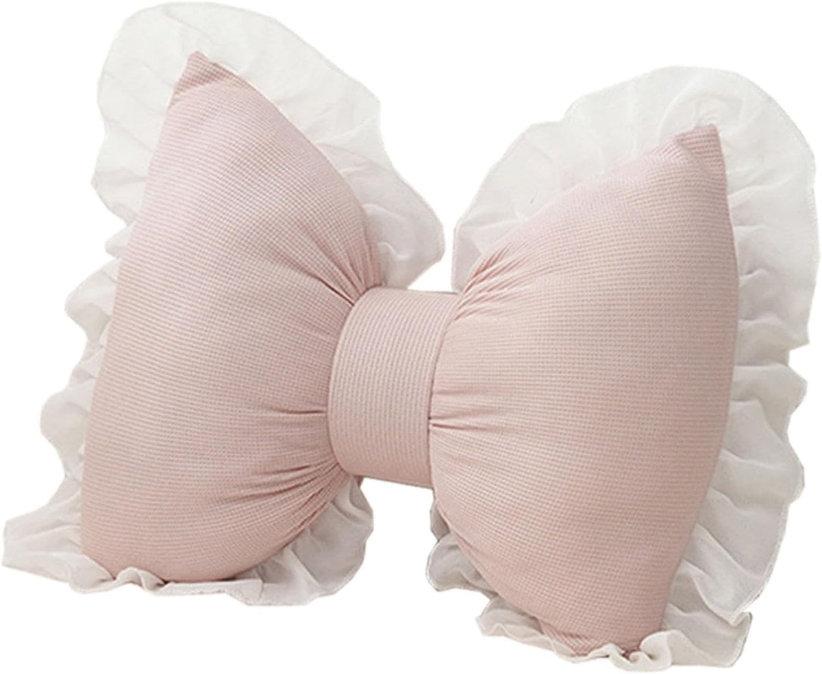 Pink Bow Throw Pillow, Soft Bowknot Decorative Cushion for Sofa, Bed, Nursery and Couch, Comfortable Sofa Lumbar Pillow, Bow Shaped Plush Bedside Cushion, Style A