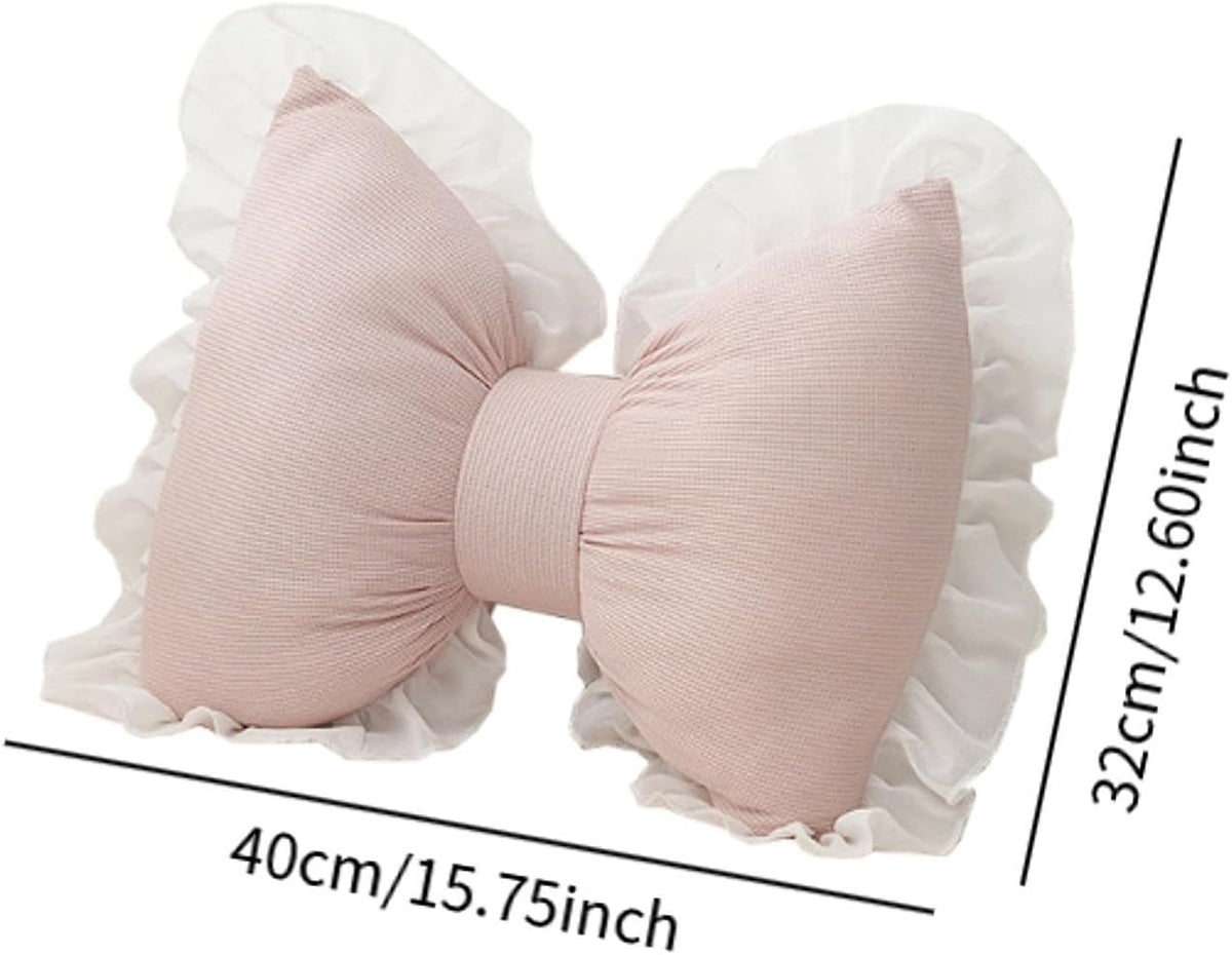 Pink Bow Throw Pillow, Soft Bowknot Decorative Cushion for Sofa, Bed, Nursery and Couch, Comfortable Sofa Lumbar Pillow, Bow Shaped Plush Bedside Cushion, Style A
