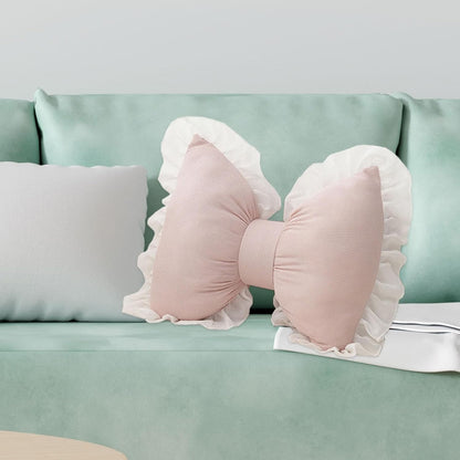 Pink Bow Throw Pillow, Soft Bowknot Decorative Cushion for Sofa, Bed, Nursery and Couch, Comfortable Sofa Lumbar Pillow, Bow Shaped Plush Bedside Cushion, Style A