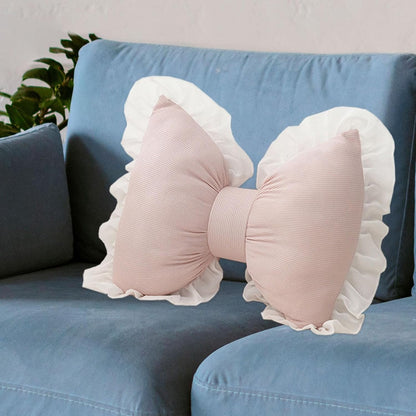 Pink Bow Throw Pillow, Soft Bowknot Decorative Cushion for Sofa, Bed, Nursery and Couch, Comfortable Sofa Lumbar Pillow, Bow Shaped Plush Bedside Cushion, Style A
