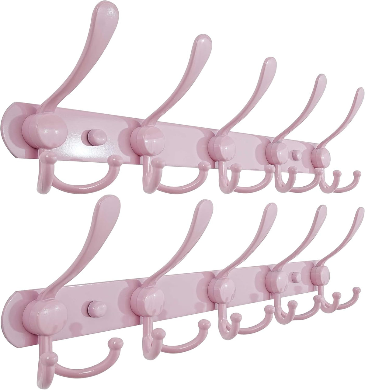 Coat Rack Wall Mounted - 5 Tri Hooks, Heavy Duty, Stainless Steel, Metal Coat Hook Rail for Coat Hat Towel Purse Robes Mudroom Bathroom Entryway (Pink, Pack of 2)