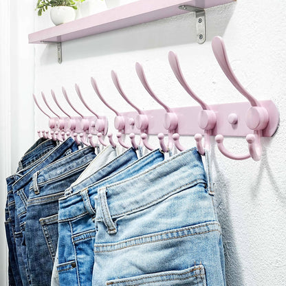 Coat Rack Wall Mounted - 5 Tri Hooks, Heavy Duty, Stainless Steel, Metal Coat Hook Rail for Coat Hat Towel Purse Robes Mudroom Bathroom Entryway (Pink, Pack of 2)