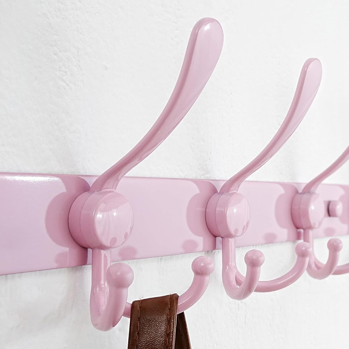 Coat Rack Wall Mounted - 5 Tri Hooks, Heavy Duty, Stainless Steel, Metal Coat Hook Rail for Coat Hat Towel Purse Robes Mudroom Bathroom Entryway (Pink, Pack of 2)