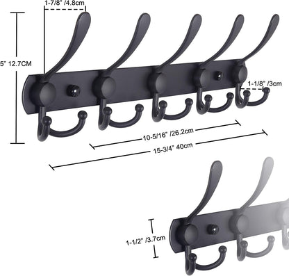 Coat Rack Wall Mounted - 5 Tri Hooks, Heavy Duty, Stainless Steel, Metal Coat Hook Rail for Coat Hat Towel Purse Robes Mudroom Bathroom Entryway (Pink, Pack of 2)