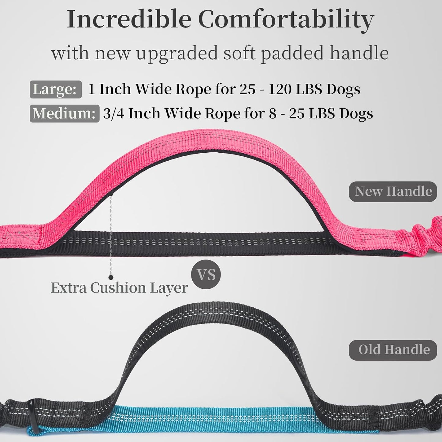 Hands Free Dog Leash with Zipper Pouch, Dual Padded Handles and Durable Bungee for Walking, Jogging and Running Your Dog (Medium, 8-25 lbs, Pink)