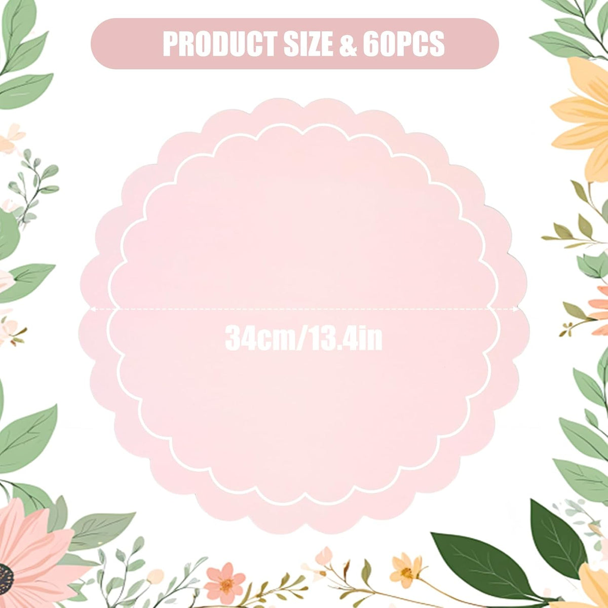 100 Pcs Pink Paper Placemats, Disposable Scalloped Round Table Place Mats
