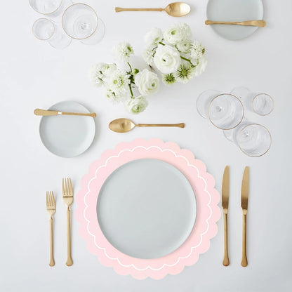 100 Pcs Pink Paper Placemats, Disposable Scalloped Round Table Place Mats